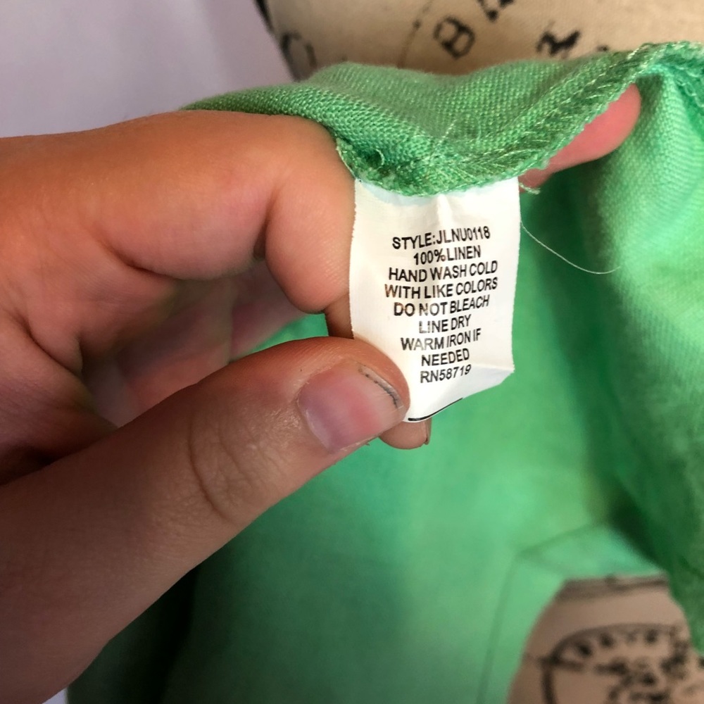 Choices sz s green 3/4 sleeve top linen peasant - Picture 7 of 7